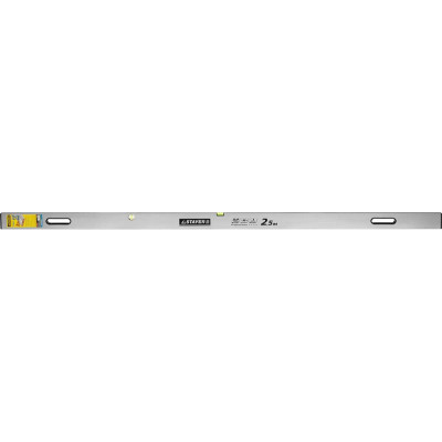 STR-10752-2.5 Правило-уровень "PROFI" алюминиевый, 2 глазка, 2 ручки, усилен прямоуг. профиль, с ребром жесткости, 2,5 м 10752-2.5 STAYER
