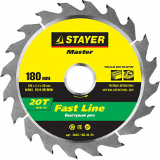 STR-3680-180-30-20 Диск пильный MASTER "FAST-Line" по дереву, 180х30мм, 20Т 3680-180-30-20 STAYER STR-3680-180-30-20 Диск пильный MASTER "FAST-Line" по дереву, 180х30мм, 20Т 3680-180-30-20 STAYER