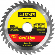 STR-3681-190-30-36 Диск пильный MASTER "OPTI-Line" по дереву, 190х30мм, 36Т 3681-190-30-36 STAYER