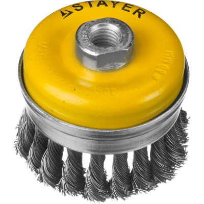 STR-35137-080 Щетка "PROFESSIONAL" чашечная, усиленная, с посадочным М14, плетёные пучки проволоки 0.5мм, d=80мм 35137-080 STAYER