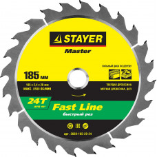 STR-3680-185-20-24 Диск пильный MASTER "FAST-Line" по дереву, 185x20мм, 24Т 3680-185-20-24 STAYER STR-3680-185-20-24 Диск пильный MASTER "FAST-Line" по дереву, 185x20мм, 24Т 3680-185-20-24 STAYER