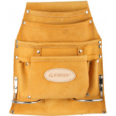 STR-38517 Сумка поясная PROFESSIONAL для инструментов, кожаная, 10 карманов, 2 скобы 38517 STAYER