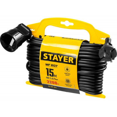 STR-55014-15_z01 Удлинитель на рамке "MF 207", 15 м, 2200 Вт, 1 гнездо, ПВС 2х0,75 мм2, 55014-15_z01 STAYER