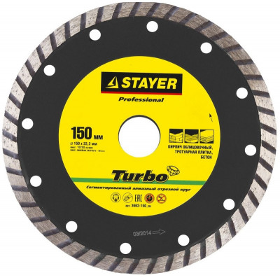 STR-3662-150_z01 Круг "PROFESSIONAL" "TURBO" сегментированный отрезной алмазный 3662-150_z01 STAYER