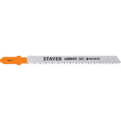 STR-15991-2.5_z02 Полотна T101BR, для эл/лобзика, HCS, по дереву, фанере, ламинату, обратн. рез, T-хвост., шаг 2,5мм, 75мм, 2шт 15991-2.5_z02 STAYER