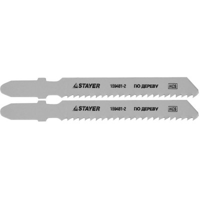 STR-159481-2 Полотна "STANDARD" для эл.лобзиков, HCS, по дереву, фанере, пластмассе, EU хвостовик, T119B, 50/2мм, 2шт 159481-2 STAYER