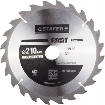 STR-3680-210-30-24 Диск пильный MASTER "FAST-Line" по дереву, 210х30мм, 24Т 3680-210-30-24 STAYER
