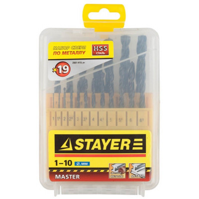 STR-2961-H19_z01 Набор "MASTER" Свёрла по металлу, быстрорежущая сталь, на карточке, 19шт 2961-H19_z01 STAYER